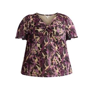 Terra & Sky Women’s Twist Front Mesh Top with Short Sleeves, Size 3X (24W-26W)